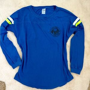 Like new! VS Pink Graphic OPEN BACK Cut Out Campus Crew Long sleeve Tee Medium